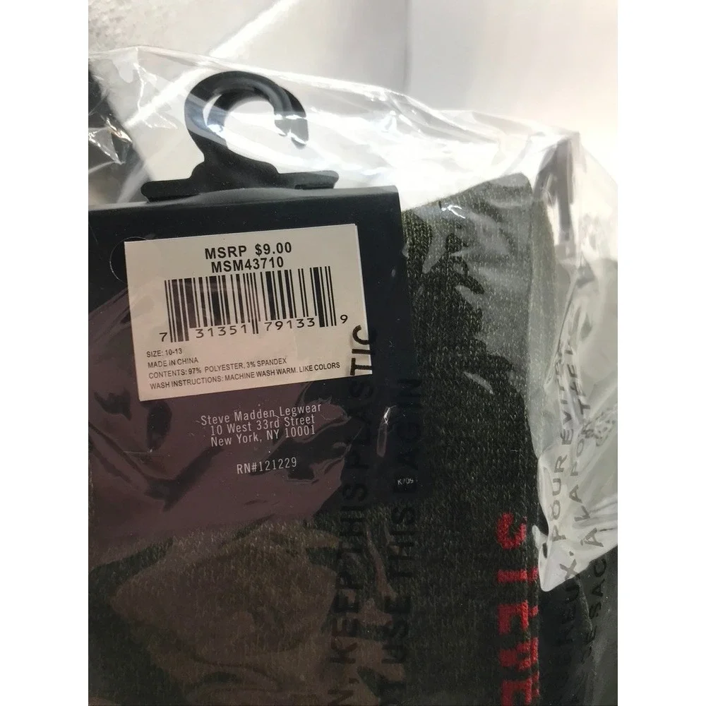 Steve Madden Mens Crew Socks 6 Pack Green Camo Casual Shoe Size 6-12.5‎ MSM43710